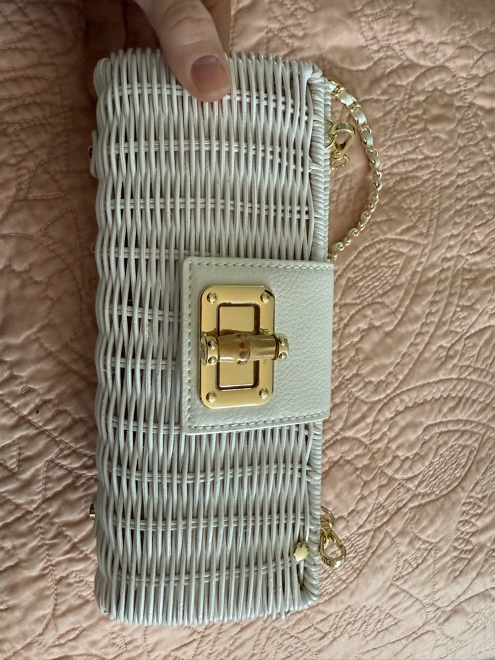 Treena White Wicker Clutch